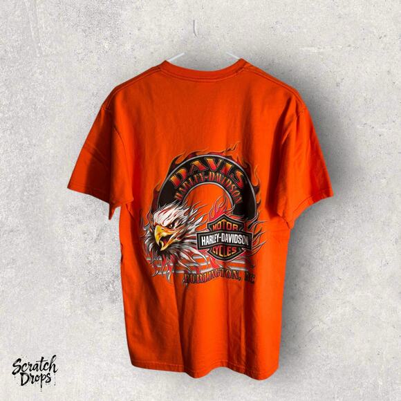 Vintage Y2K Harley-Davidson Orange T-Shirt Size M Motorcycle Biker Tee USA - Picture 3 of 3